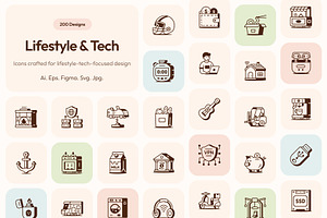200 Lifestyle and Tech Icons, a Solid Icon by Prosymbols