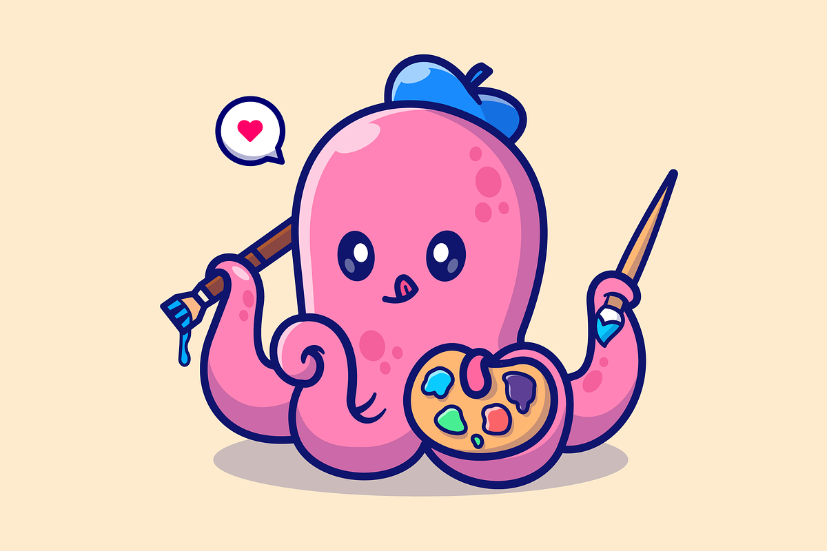 Cute Octopus Artist Painting Cartoon, an Animal Illustration by Catalyst Labs (Photo 2 of 3)