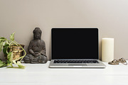 Buddha Yoga Laptop Mockup, a Books & Magazine Mockup by Ashley Alexandra Design (Thumbnail 2 of 6)