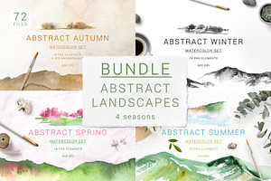 Watercolor abstract landscape bundle, a Seasonal Illustration by LeriaArt watercolor