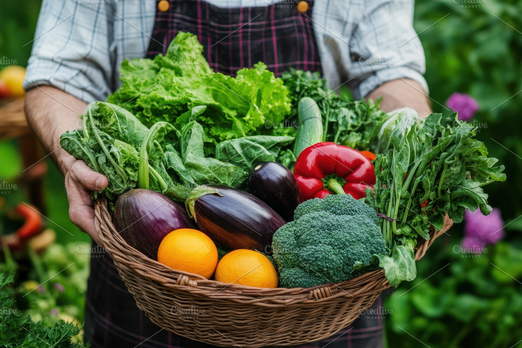 Fresh vegetables in a basket, a Photo by Pavel_design