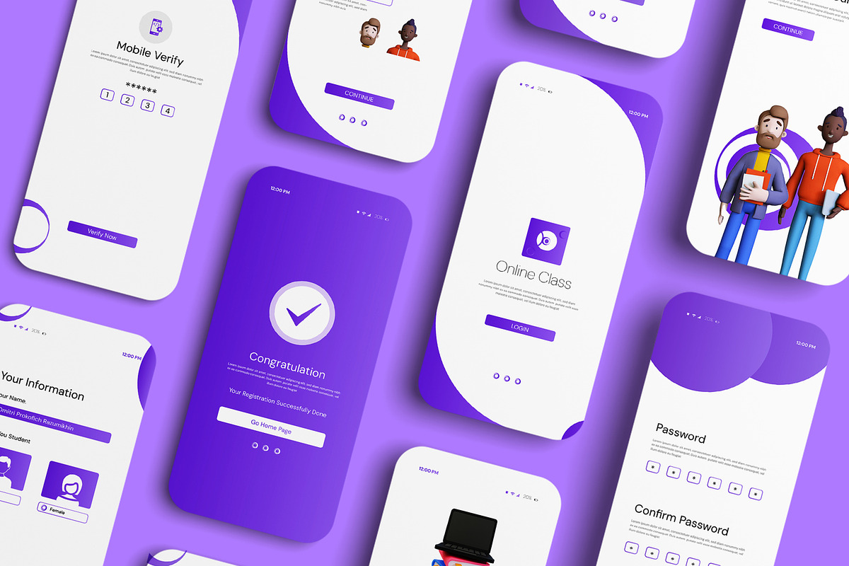 Online Class Mobile UI Layout, an UI Kit Template by CreativeShaper (Photo 1 of 4)