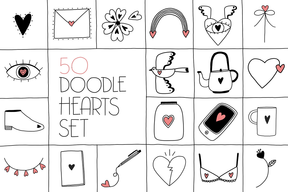 50 doodle heart set collection, an Object Graphic by Sasha Mitkalova (Photo 1 of 2)