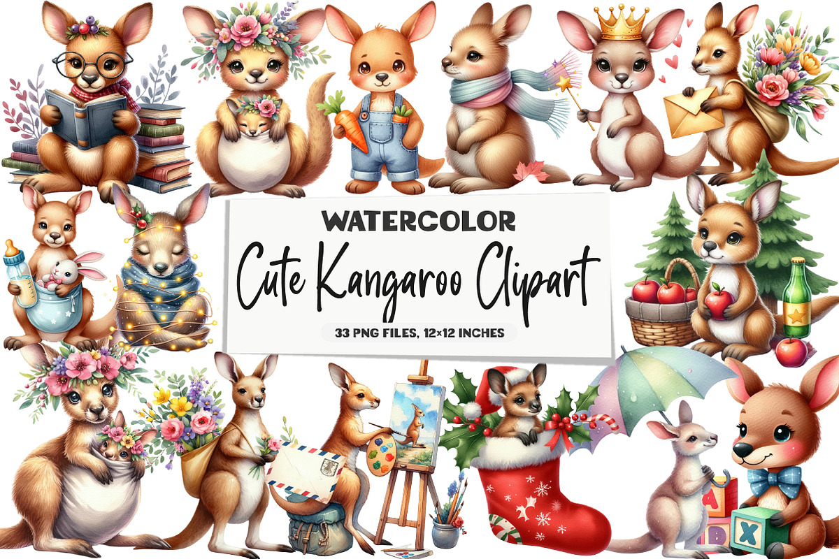 Cute Kangaroo Clipart, an Illustration by DreamArtGraphic (Photo 1 of 5)