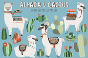 Llama and Cactus Clipart Bundle, an Animal Illustration by Kenna Sato Designs (Thumbnail 1 of 3)