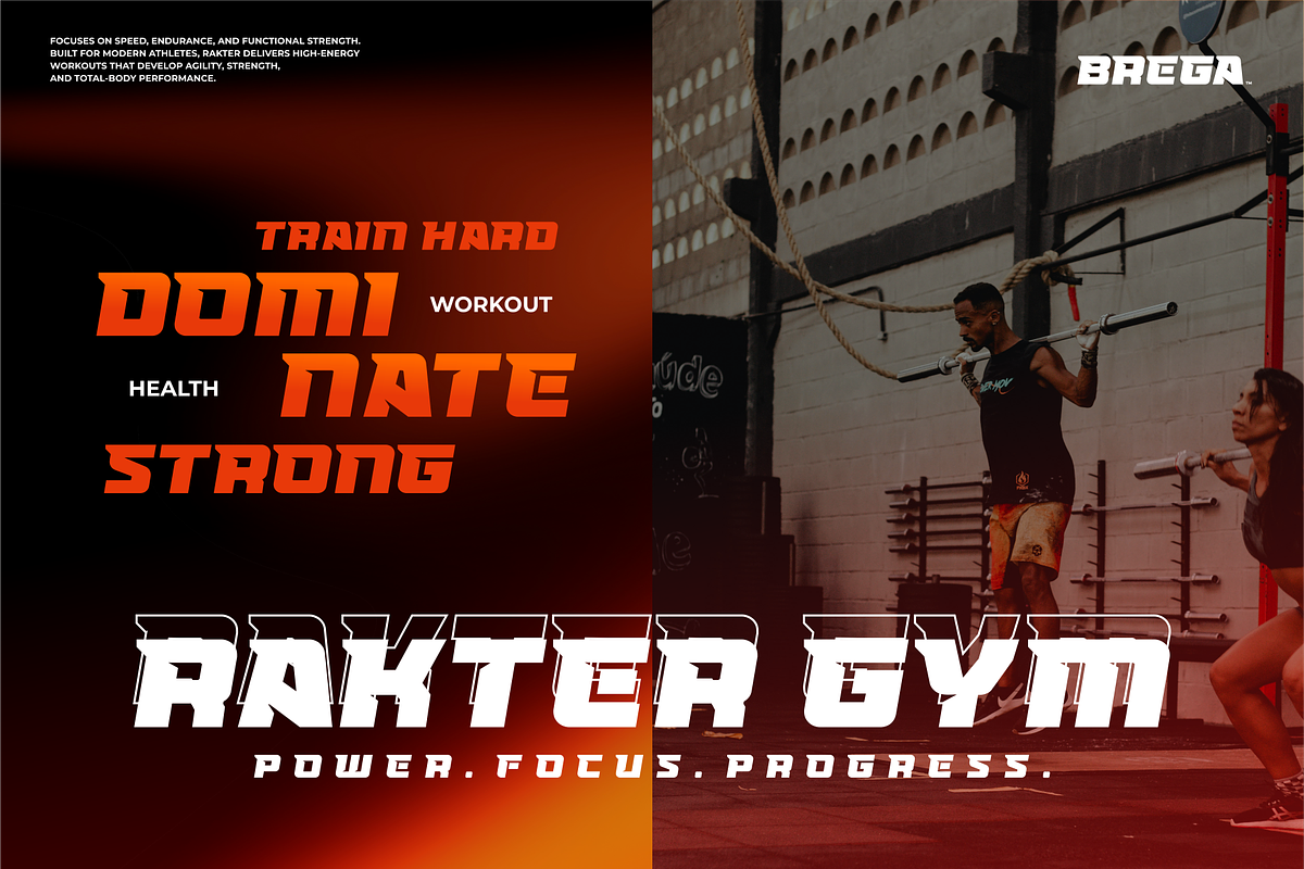 BREGA – Bold Sport Display Font, a Font by Vroz Studio (Photo 5 of 8)
