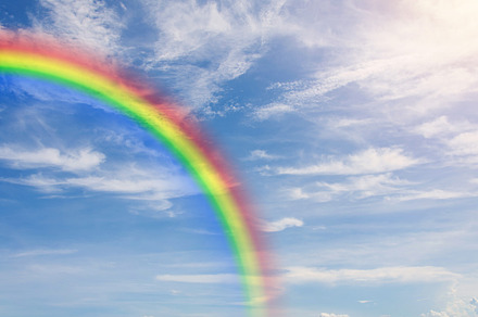 Blue sky and clouds with rainbow featuring rainbow, wonder, and wonderful, a Nature Photo by Casanowe-studio