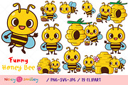 Funny Honey Bee Cartoon, Clipart, an Animal Illustration by Noey smiley (Thumbnail 1 of 7)