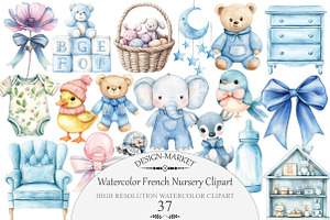 Watercolor French Nursery Clipart, an Illustration by Design Market