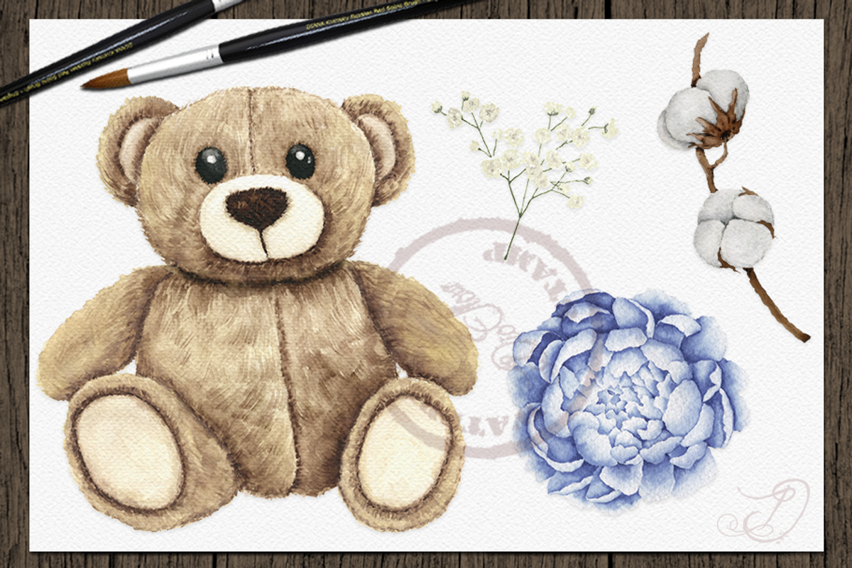 Teddy Watercolor Illustration, a Decorative Illustration by DioFlow (Photo 3 of 6)