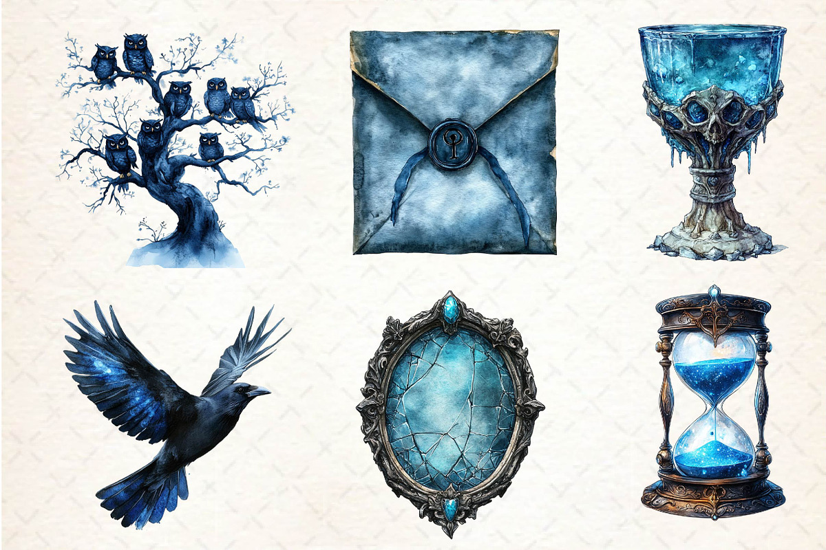 Blue Halloween Watercolor Clipart, an Illustration by Dream Creation (Photo 6 of 7)