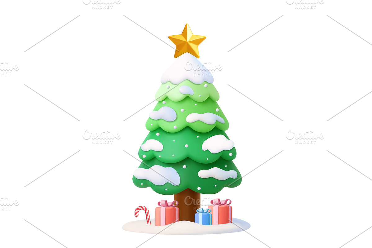 3d Snowy Christmas Tree with, an Object Illustration by ModVector