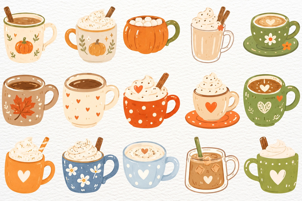 Pumpkin Spice Coffee Clipart Autumn, a Food Illustration by SugarCloudStudioArt (Photo 3 of 6)