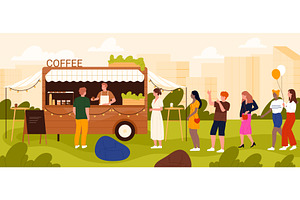 People Waiting in Line at Food Truck, a Person Illustration by Flashvector