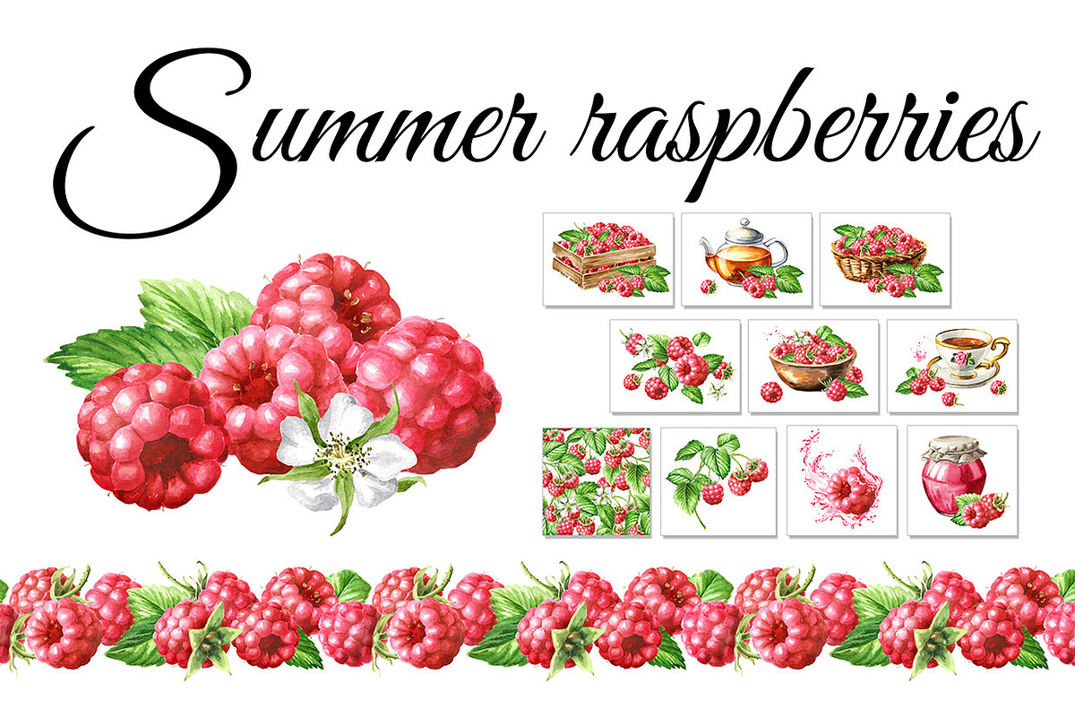 Summer Raspberries. Watercolor set, a Food Illustration by Daria Ustiugova (Photo 1 of 26)