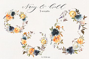 Navy Gold Yellow Watercolor Flowers, a Decorative Illustration by whiteheartdesign (Thumbnail 3 of 6)