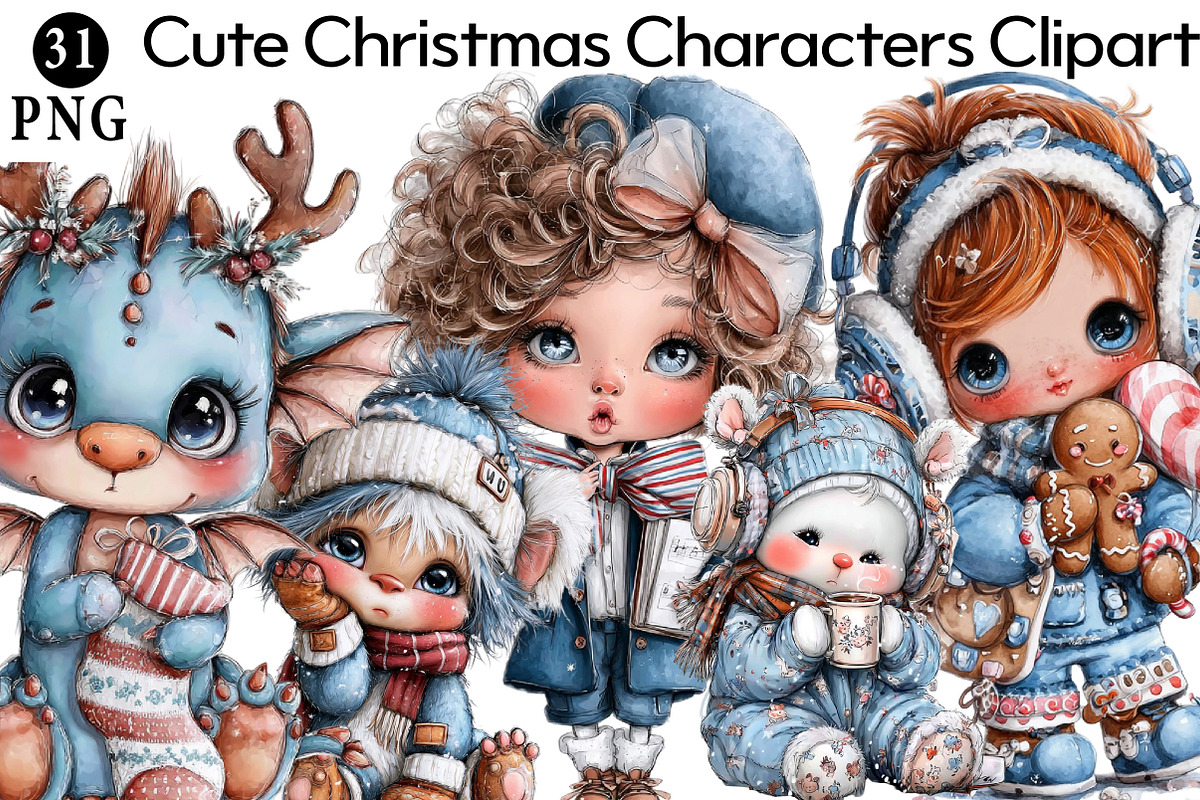 Cute Christmas Characters Clipart, an Illustration by Daily.Designs (Photo 1 of 7)