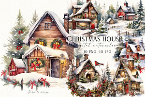 Watercolor Christmas House