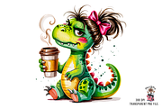 Dinosaur with Coffee PNG Bundle, a Graphic by Clipart Studio (Thumbnail 4 of 12)