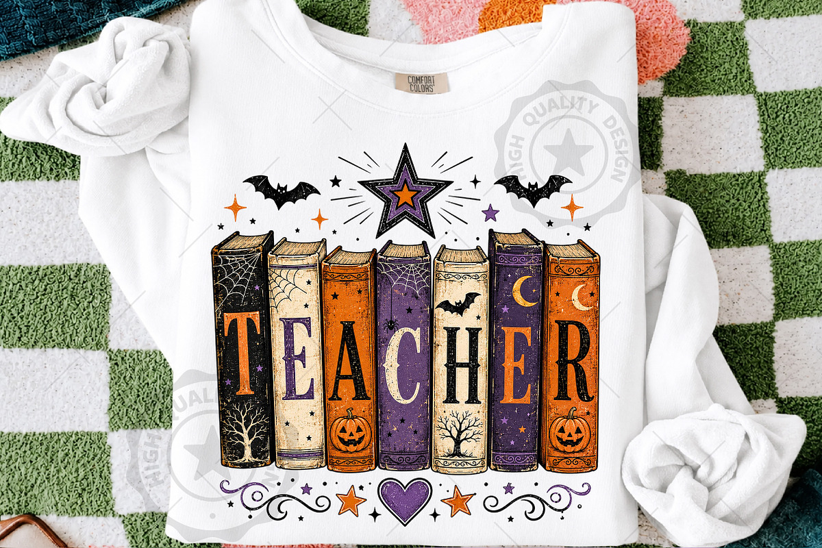 Spooky Halloween Bookish Teacher PNG, a Seasonal Illustration by OK Design (Photo 3 of 5)