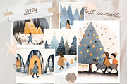 8 Christmas cute girl grey trees, a Seasonal Illustration by ARTOZEN DIGITAL (Thumbnail 4 of 15)