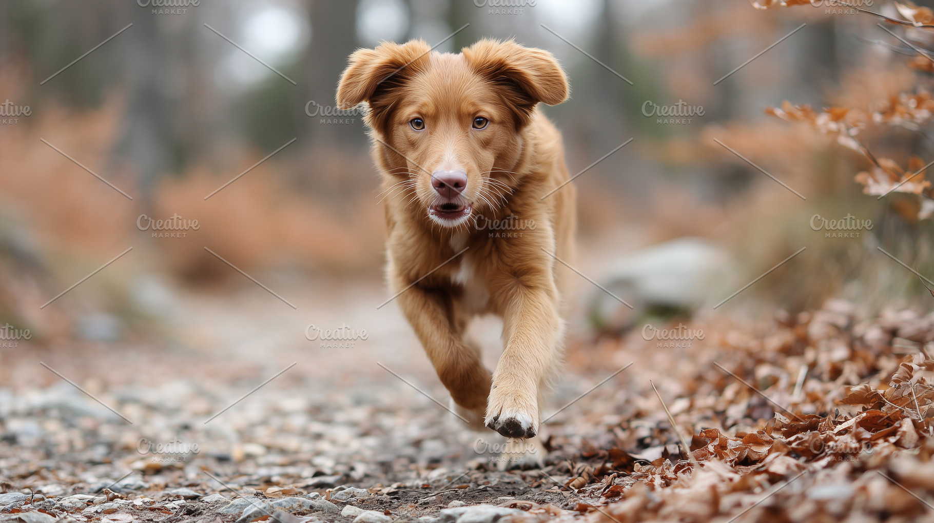 Happy young dog running through path, an Animal Photo by MistyDay