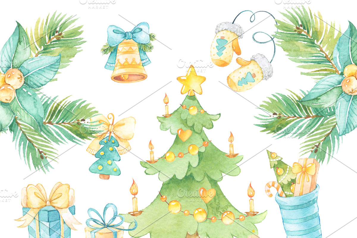 Christmas Watercolor Clipart, a Decorative Illustration by Natalya_Mona_Art (Photo 4 of 8)