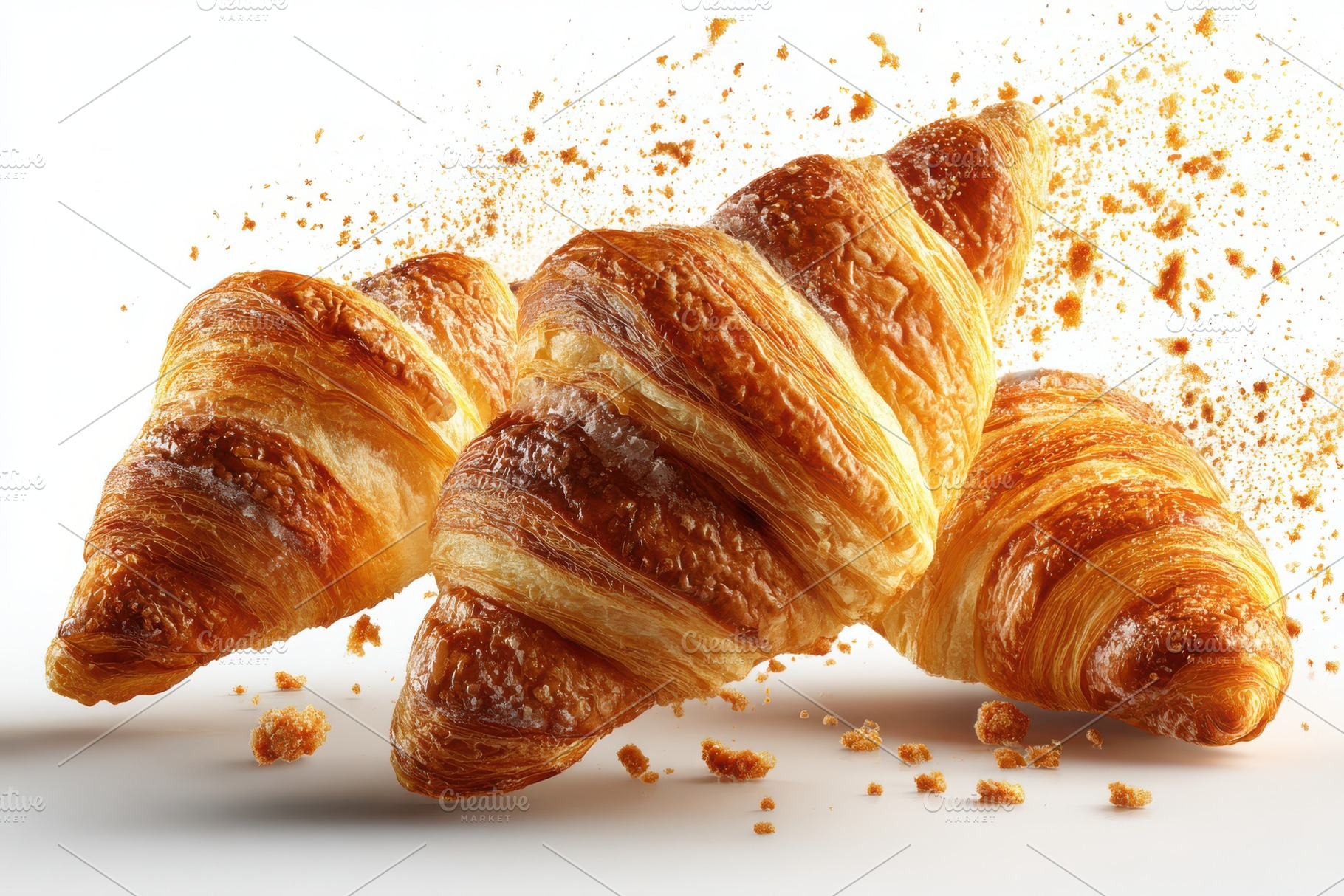 Delicious golden croissants crumbs f, a Photo by Pixeness Studio