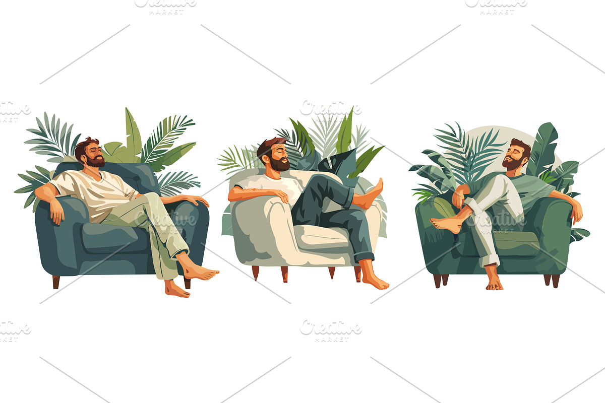 Man resting barefoot cartoon vector, an Object Illustration by Valerie Bodnar