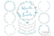 Soft Blue and Grey Flower Wreaths, an Illustration by Amanda Ilkov (Thumbnail 1 of 3)
