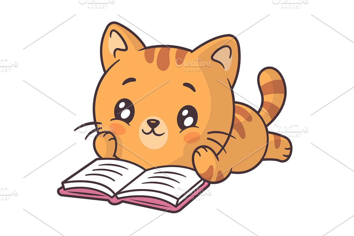 Cat reading a book, an Animal Illustration by Vector Kitchen by Zoljo