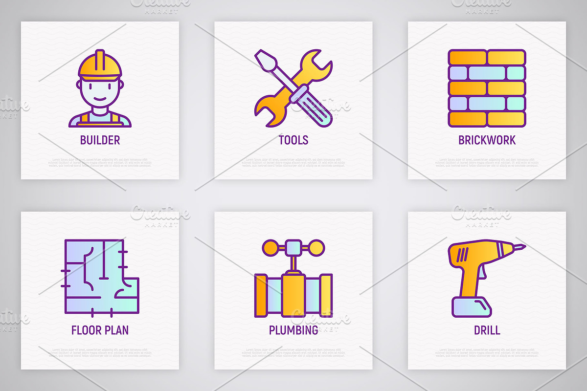 Construction | 16 Thin Line Icons, an Outline Icon by Alex Blogoodf (Photo 5 of 11)
