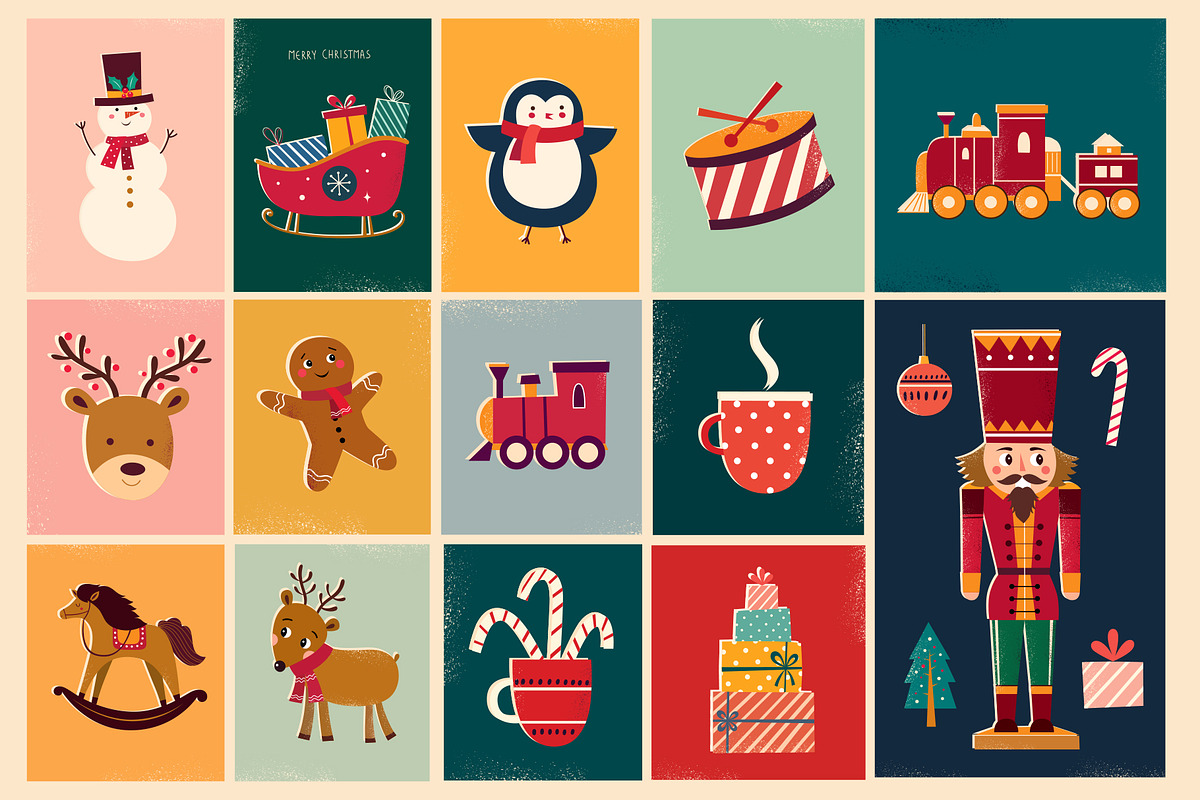 Vintage Christmas collection, a Decorative Illustration by MoleskoStudio (Photo 3 of 11)