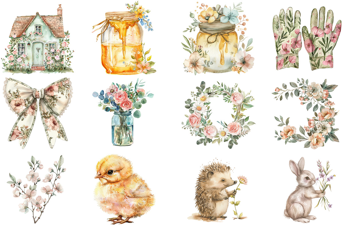 Pastel Spring Cottage Clipart Bundle, an Illustration by DreamCafeArt (Photo 2 of 8)
