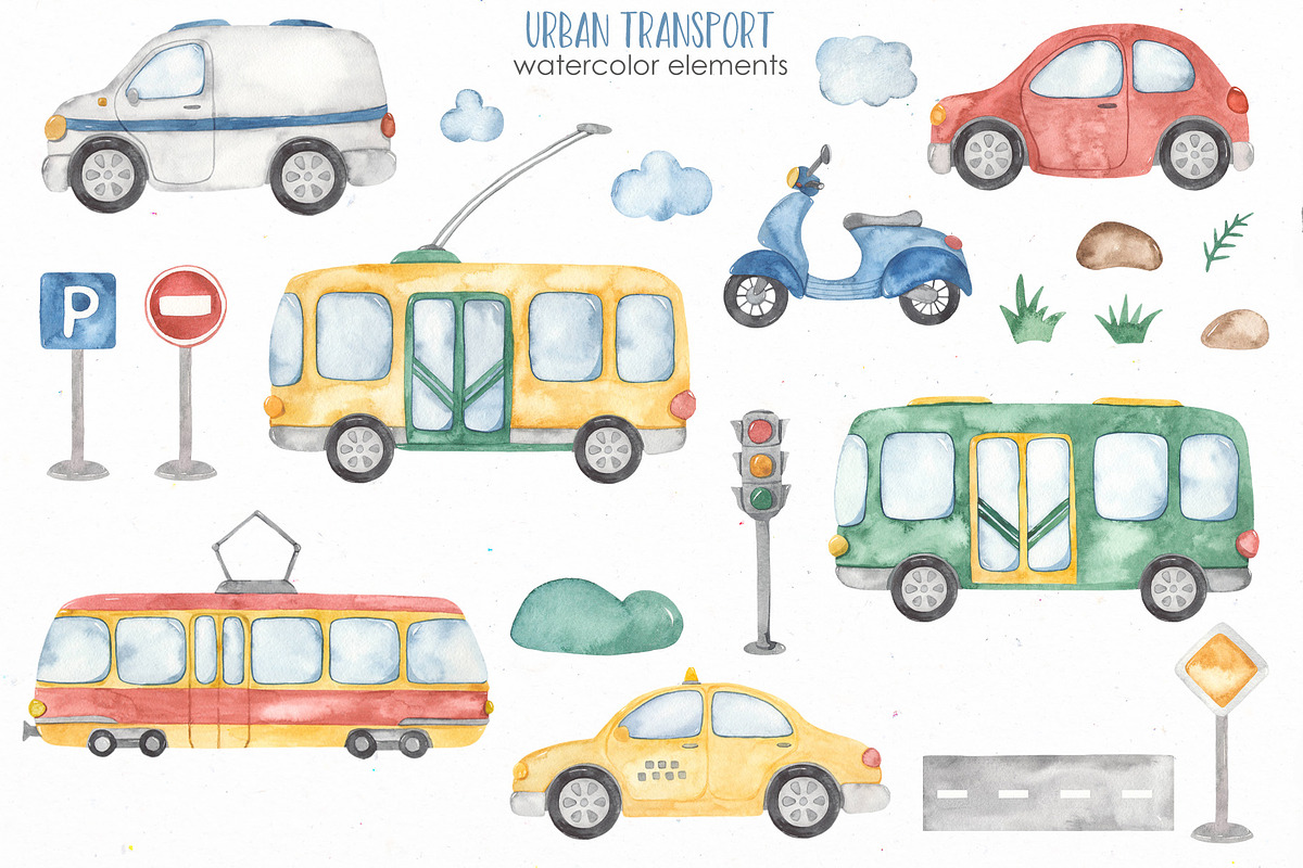 Transport bundle partIII watercolor, a Decorative Illustration by Marina Ermakova (Photo 17 of 29)