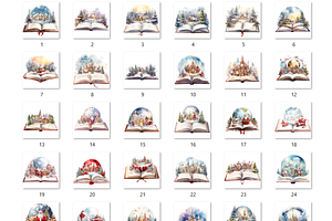 Watercolor Christmas Books Clipart