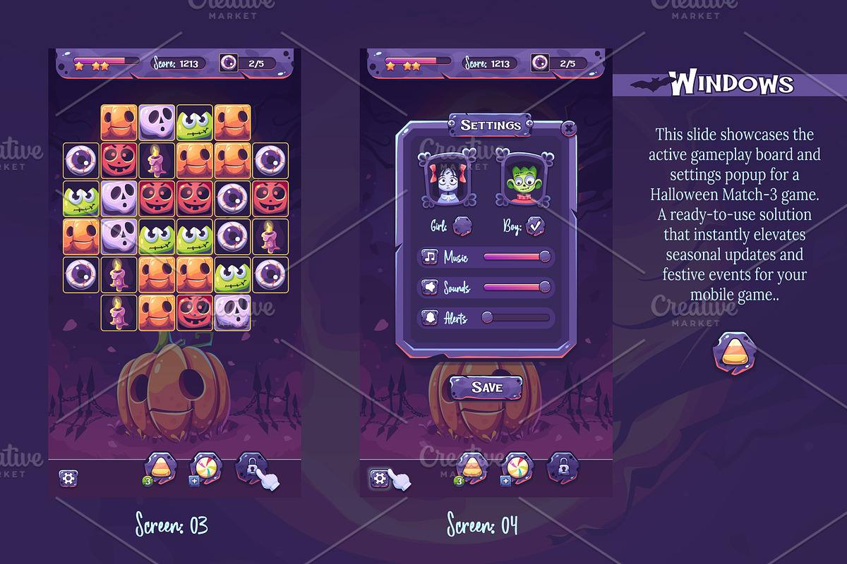 Halloween Match-3 Game UI Kit, an UI Kit Template by Nearbirds (Photo 3 of 7)