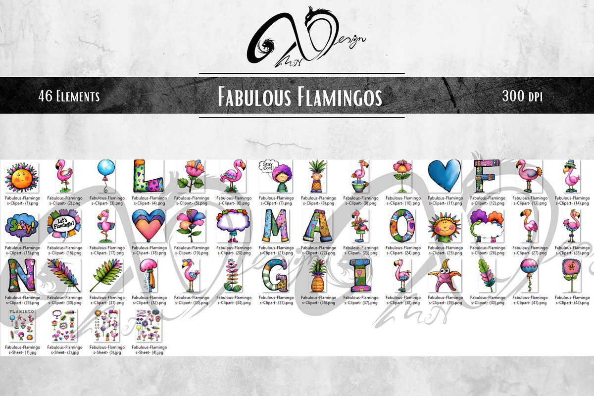 Clipart Kit of Funky Flamingo, an Animal Illustration by NiiiNArt (Photo 7 of 8)