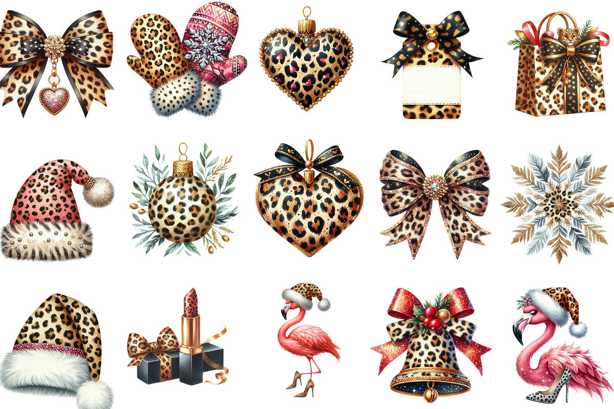 Glitter Leopard Christmas Clipart, an Illustration by Designking (Photo 2 of 5)