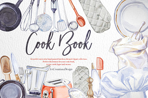 Watercolor Cook Book Clipart Set, a Food Illustration by ArtCreationsDesign