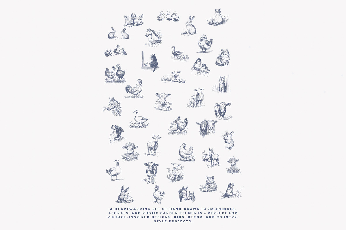 vintage clipart farm animals set, a Decorative Illustration by Patishop Art (Photo 10 of 10)