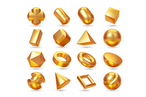 3d Golden Geometric Shapes