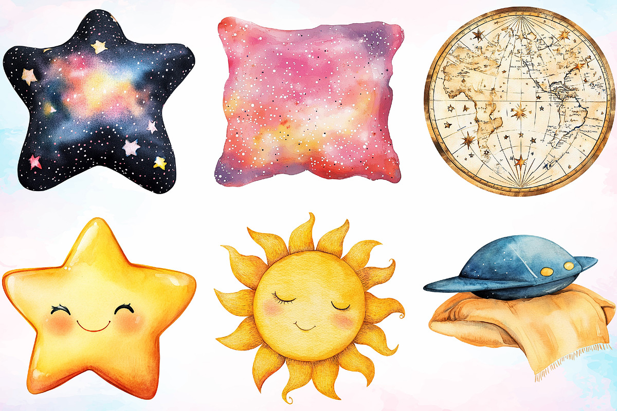 Watercolor Space Nursery Clipart PNG, a Seasonal Illustration by Canvas Craft (Photo 2 of 3)
