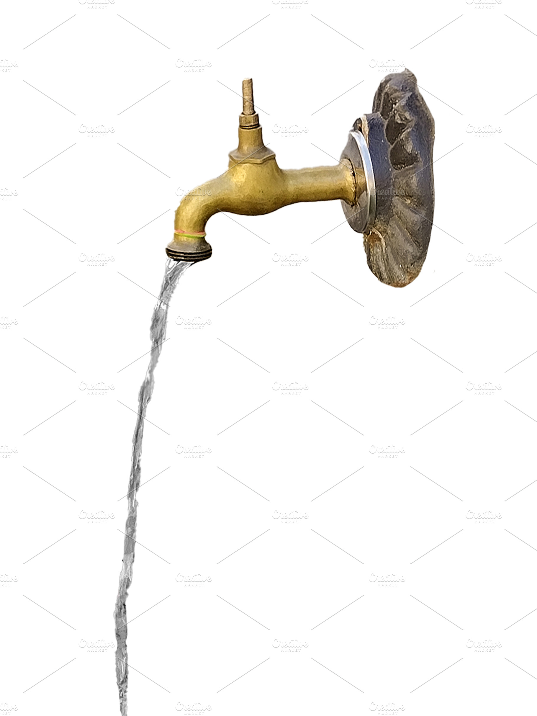 Isolated image of a stream of water falling from an old faucet, an Industrial Photo by DanFLCreativo