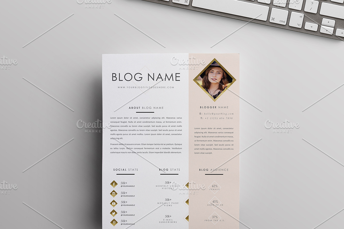 Beauty Blogger Media Kit | Two Pages, a Resume Template by Blogger Kit Co.