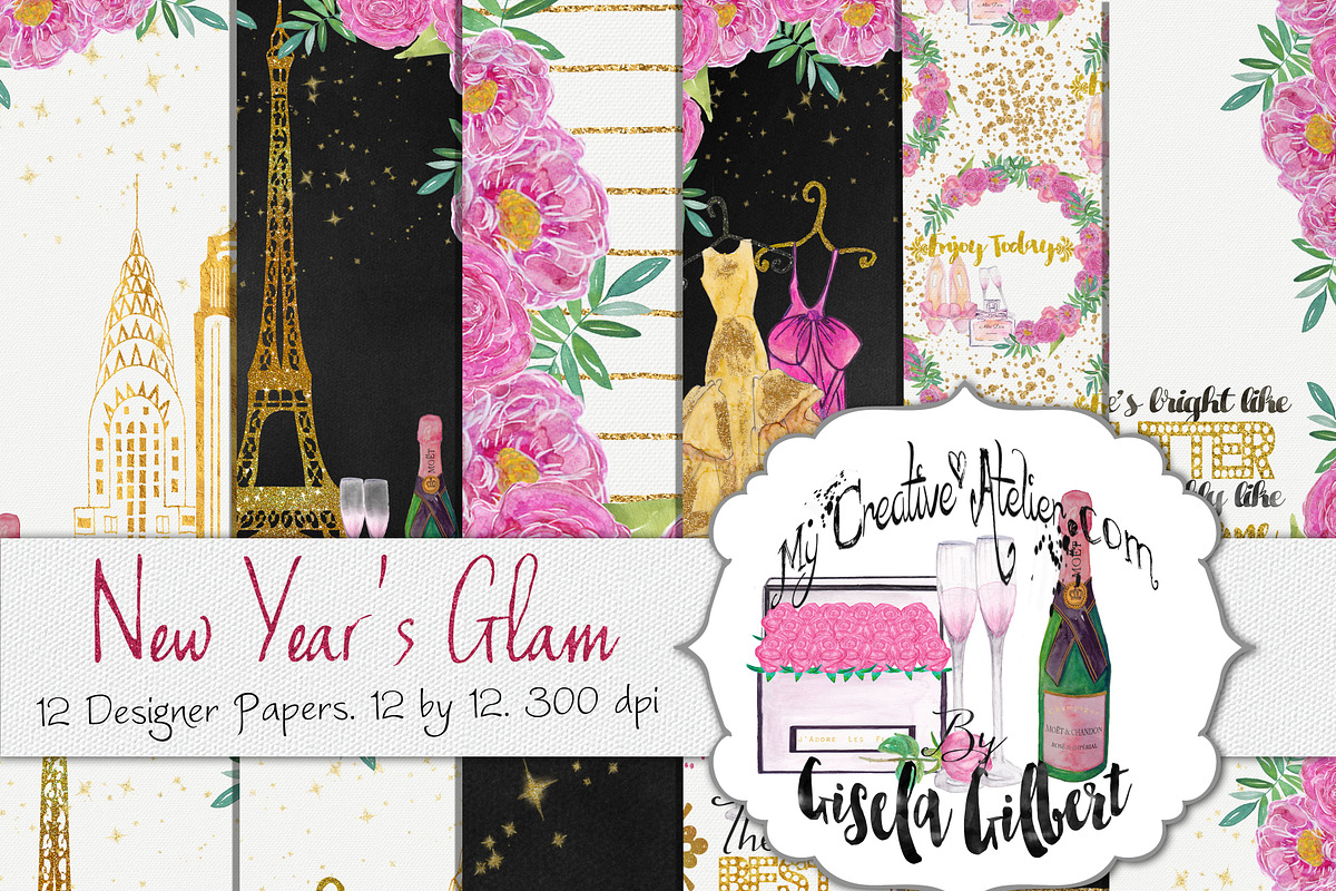 New Year's Glam Digital Paper, a Pattern Graphic by My Creative Atelier (Photo 1 of 4)