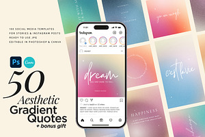Aesthetic Gradient Quotes CANVA + PS, a Templates & Theme by Paper Flowers Studio