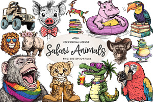 Quirky Safari Animals Clipart, an Illustration by CreationArt