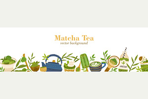 Matcha food and drinks background, a Food Illustration by Good Studio