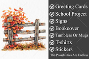 Whimsical Autumn Fence Clipart, a Seasonal Illustration by Canvas Craft (Thumbnail 3 of 10)
